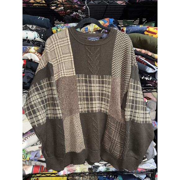 Vintage 90s Woods & Gray 100% Cotton Brown Heavy Knitted Sweater Size Xxl - Picture 1 of 6